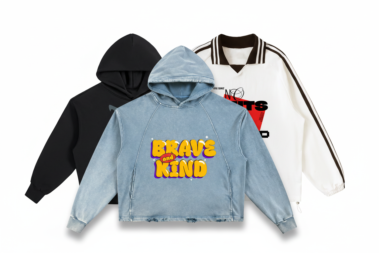 Three hoodies composite arrangement